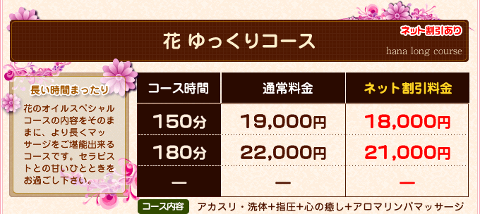 コース料金：花 ゆっくりコース